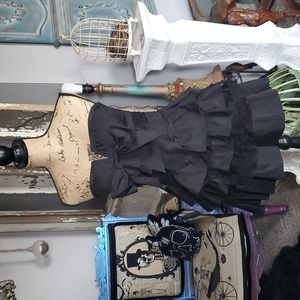 🖤 RARE Bebe black layered strapless party dress with bow and lace 🖤